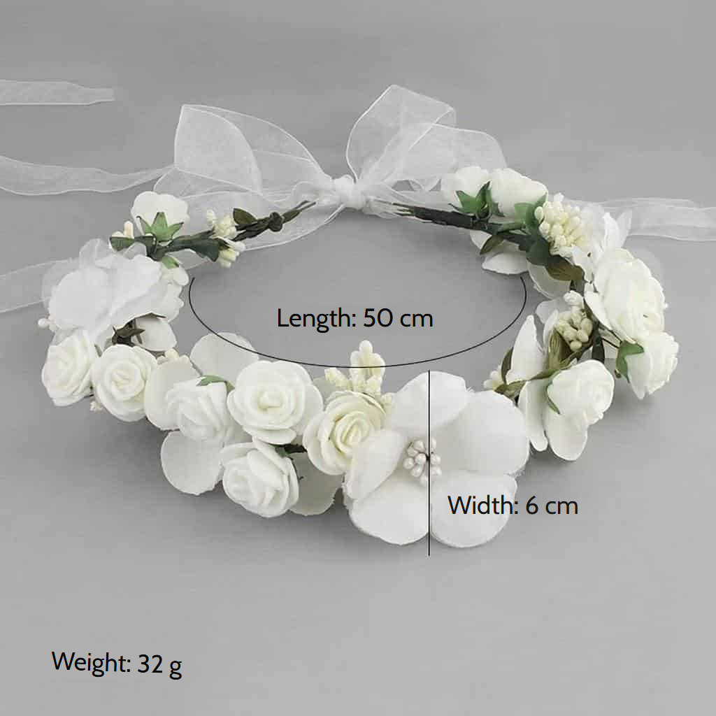 Floral hair crown with silk roses and organza ribbons