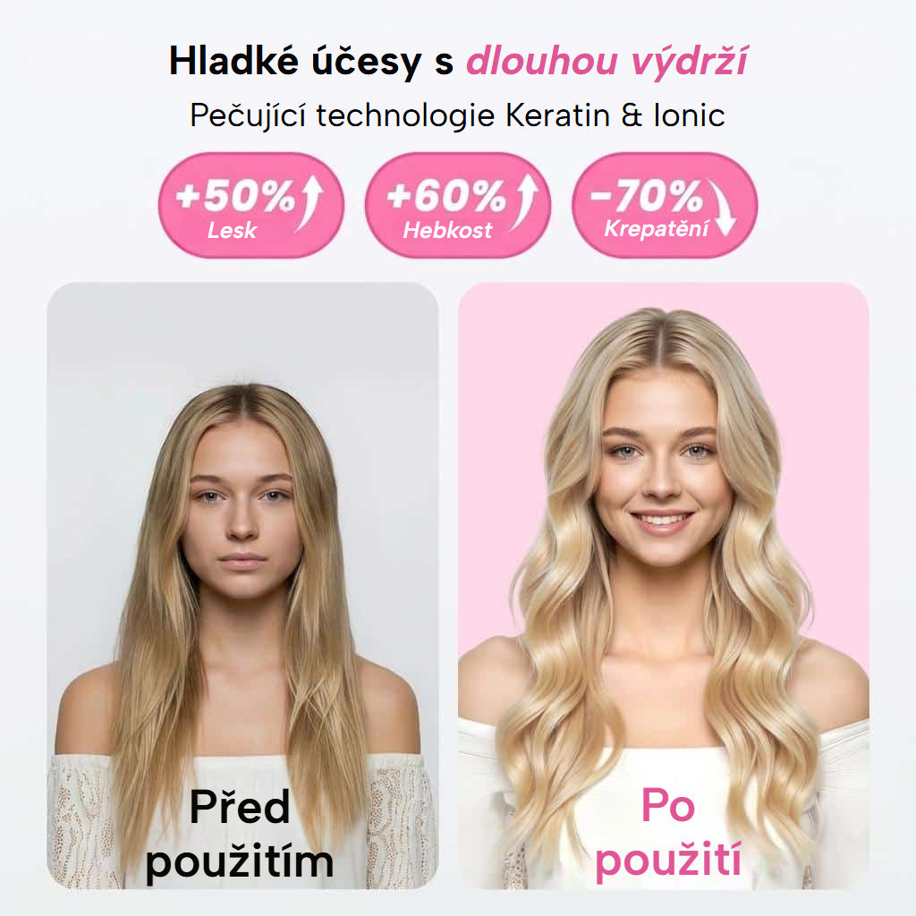 Uhlazující termokartáč s LED displejem pro vytváření kudrn a objemu